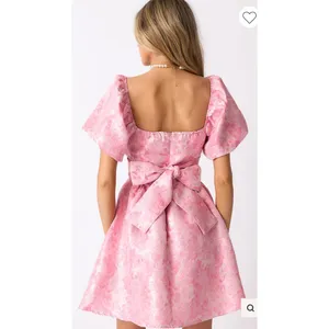 NWOT Meet Me in Santorini Cheers to Us Light Pink Floral Jacquard Mini Dress, XS thumbnail 3