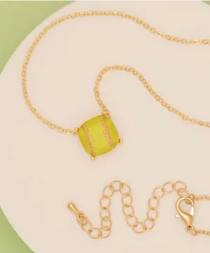 Gameday Cushion Cut Softball Charm Necklace Yellow thumbnail 1
