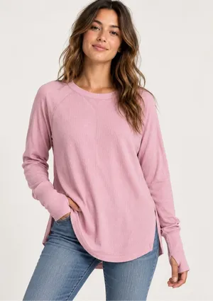 Free People We the Free Oversized Snowy Thermal Mink Pink XL Long Sleeve Tunic thumbnail 1