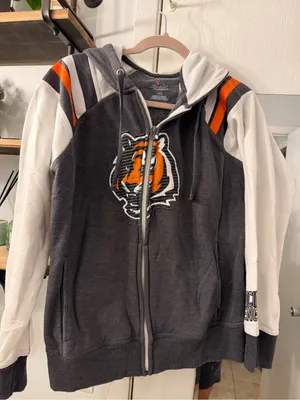 Majestic Black, White & Orange Zip-Up Hoodie with Tiger Patch thumbnail 1