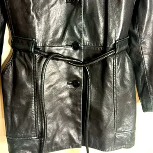 Vtg winlit ladies Y2K black leather jacket cinch waist size small retro‎ thumbnail 4
