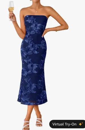 ZESICA 2026 Summer Strapless Floral Cocktail Wedding Guest Dress for Women thumbnail 1