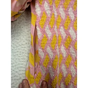 Zara Bodysuit Womens Medium Pink Puff Sleeve Geometric Smocked Babydoll Milkmaid thumbnail 10