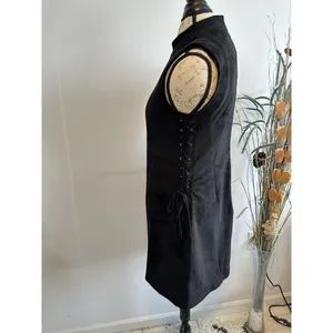 Miss Me Black Laced Up Faux Suede Crew Neck Sleeveless Shift Dress Large Women's thumbnail 4