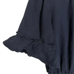 Frame Navy Linen Scallop Mock Neck Flounce Ruffle A-Line Flare Mini Dress XS thumbnail 6