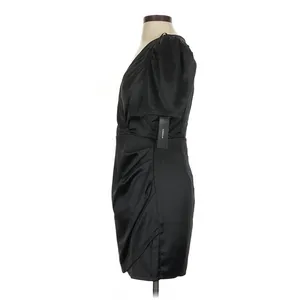 Lulus Black Ecstatic Evening Satin Puff Sleeve Ruched Mini Dress Small LBD thumbnail 7