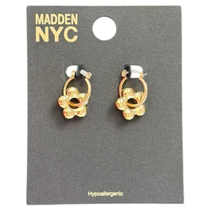 Madden NYC Gold-Tone Flower Charm Hoop Earrings NWT • Hypoallergenic thumbnail 2