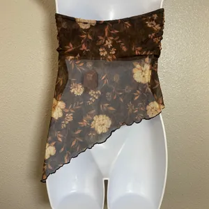 NWT Ruby & Jewell Brown Tube Top Medium Asymmetrical Fairycore Y2K Festival Mesh thumbnail 2