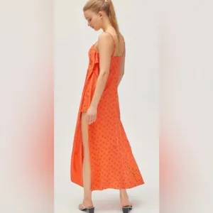 Urban‎ Outfitters Ooh La La Orange Red Rouge Side-Slit Romper Overlay Maxi Dress thumbnail 4
