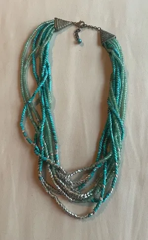 Turquoise and Silver Beaded Necklace Blue thumbnail 1