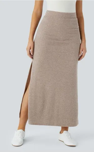Halara Ribbed High Waisted Maxi Skirt XL Side Slit Soft Stretch NWT thumbnail 1