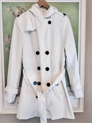 ESPRIT Hooded Double Breasted Trench Coat with Belt M 20” p2p White EUC thumbnail 2