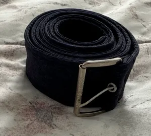 Navy Blue Canvas Fabric Belt with Silver Buckle, size 64” thumbnail 1