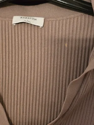 Babaton Ribbed Polo Sweater in Taupe Large thumbnail 6