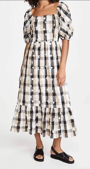 La Ven Plaid Embroidered Midi Dress XS thumbnail 1