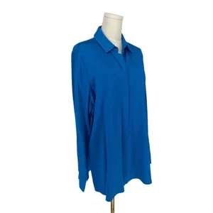 Kobi Halperin Bella Ocean Blue Satin Oversized Button Down Shirt Size M thumbnail 7