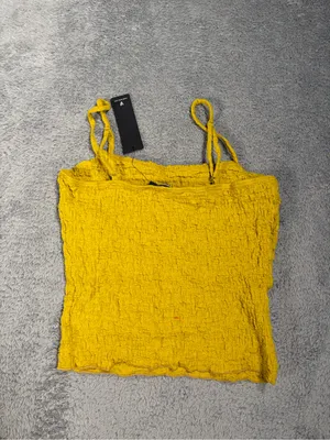 Lulu's Yellow/geeen Textured Smocked Cami Top small NWT thumbnail 4