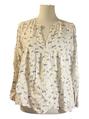 Universal Threads Lucky Brand Women’s Medium Floral V-Neck Peasant Top Long Sleeve Boho Blousemm thumbnail 1