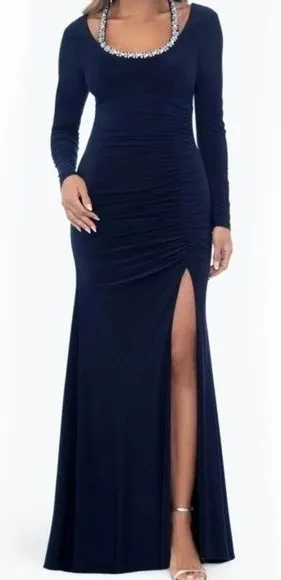Xscape Crystal Trim Long‎ Sleeve Gown thumbnail 1