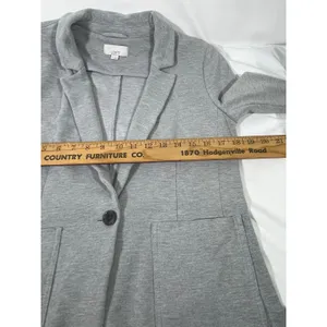 LOFT Cotton Knit Blazer Women S Heather Gray‎ Single Button Patch Pocket Jacket thumbnail 4