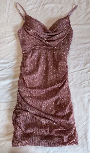 Hello Molly Pink Sequin Ruched Bodycon Mini Dress Party Cocktail thumbnail 1