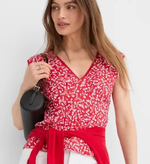 NWT Loft Floral Lace Trim Cap Sleeve Top Red white Size 12 / L thumbnail 1