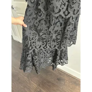 MESTIZA Cataleya Lace Floral Eyelet Tie Straps Black Midi Dress Sample thumbnail 6