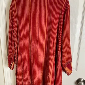 Freestyle Boho Red Striped Kimono Cardigan Open Front Duster Size 1X thumbnail 9