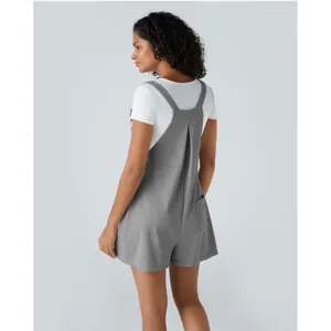 Halara Grey Waffle Knit Overall Shorts Shortalls Button Straps Large NWOT thumbnail 2