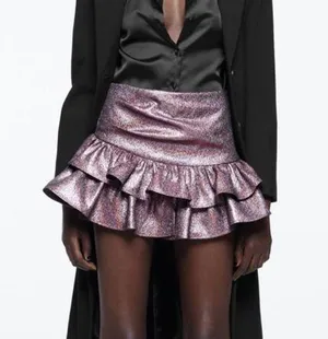 Ruffled Jacquard Skort in Dark Pink thumbnail 1