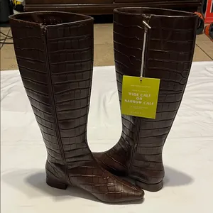 Gianni Bini Brown Croc-Embossed Heeled Boots thumbnail 2