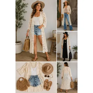 Miss Me Women's S Ivory Crochet Lace Long Duster Cardigan Cottagecore Etherreal thumbnail 2