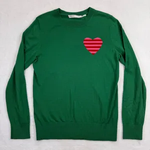 Trina Turk Womens Green‎ 100% Merino Wool Heart Graphic Pullover Sweater Small thumbnail 2