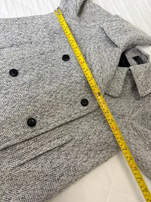 Abercrombie & Fitch Gray Herringbone Double Breasted Peacoat Quiet Luxury Preppy Career S thumbnail 6