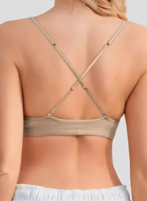 Cream Removable Padded Yoga Seamless V Neck Bralette thumbnail 4