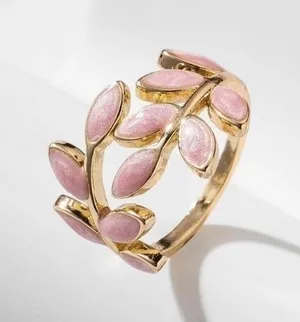 Leaf Design Cuff Ring Gold Pink Adjustable Boho Festival Leaves‎ Botany Plant thumbnail 1