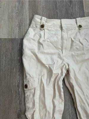 Gap Cotton Cargo Pants Womens 16 Regular Cream Linen Tapered Utility Safari thumbnail 7