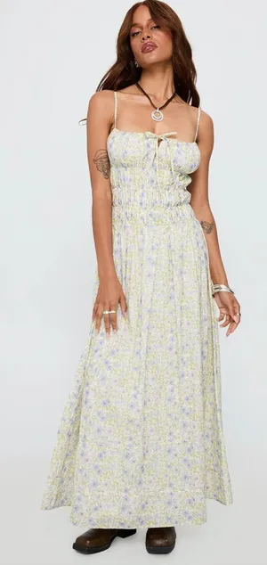 Princess Polly Loralei Shirred Maxi Dress Floral thumbnail 1