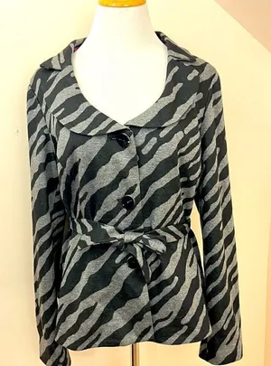 Sandro Sportswear Zebra Print Belted Blazer Jacket Black Gray L thumbnail 1