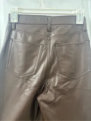 Abercrombie & fitch the 90s straight ultra high rise brown leather pants thumbnail 5