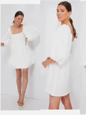 Tuckernuck 100% linen smocked mini dress white‎ Sz XS thumbnail 2