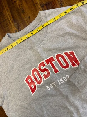 SHEIN Boston Est. 1997 Varsity Crewneck Sweatshirt Gray Red L thumbnail 7