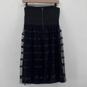 Vera Wang Black Illusion Stripe Strapless Tulle Ribbon‎ Cocktail Midi Dress SZ 6 thumbnail 5