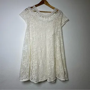 Free People Holy Mountain Mini Floral Crochet Dress Ivory Cottagecore Coquette thumbnail 4