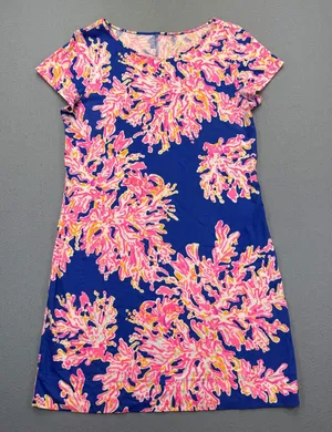 Lilly Pulitzer Blue Pink Coral Pima Cotton T-Shirt Dress 25981 Womens Medium thumbnail 1