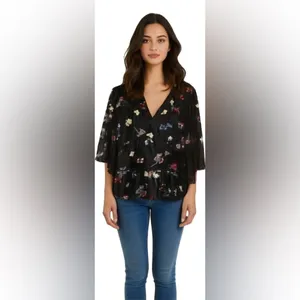 Anthropologie Parvati Floral Boho Embroidered Top Size Medium‎ thumbnail 6