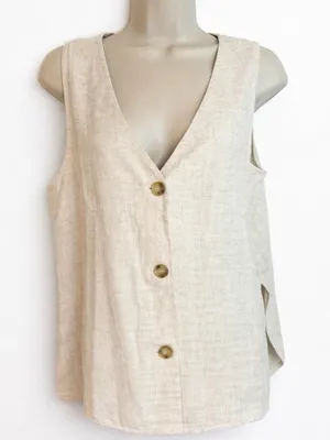 Zenana Linen Vest Button Down Beige Top Size M NWOT Lightweight thumbnail 1