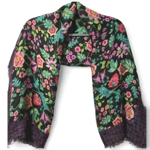 Vera Bradley Petite Vines Large 54 x 54 Black Floral Wool Scarf / Shawl NWT‎ thumbnail 1
