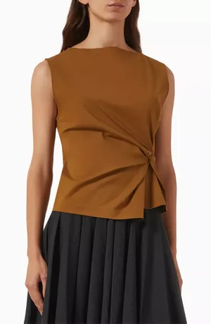 COS Twist Front High Neck Blouse Camel Brown X-Small thumbnail 1