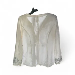White Linen Blend Embroidered Blouse Size M thumbnail 2